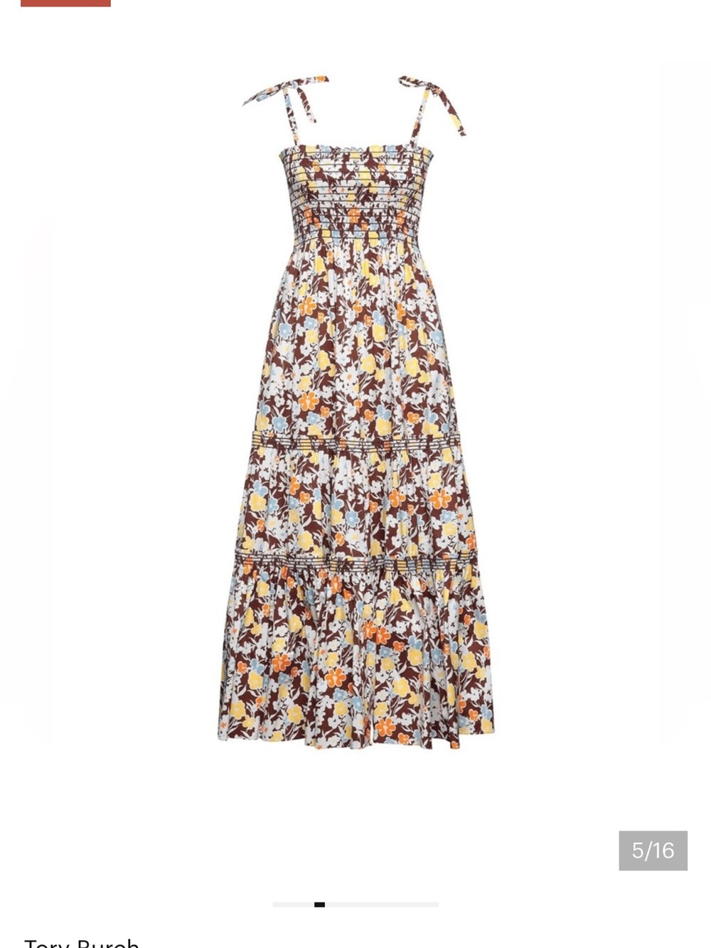 Tory Burch Reverie Floral Smocked Maxi Tie-Shoulder Dress - Picture 3 of 5